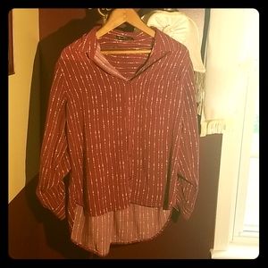 Women's Maroon Dots & Lines Button Down Shirt
